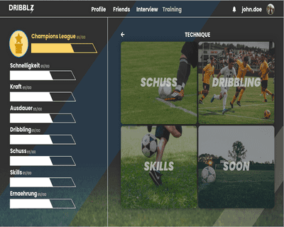 screenshot of dribblz an educational video streaming membership web application about football / socer designed by Deep Blue